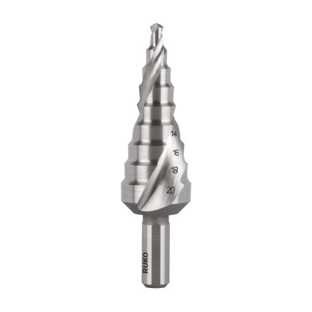 Step drill HSS CBN ground with spiral groove and sharpening of the tip Ø 4,0 - 20,00