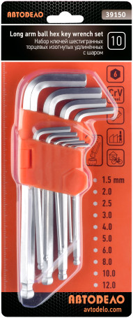 Набор Г-обр. шестигр. 10ч (1.5-12мм; CR-V; удлинённые; с шаром) АвтоDело (39150)