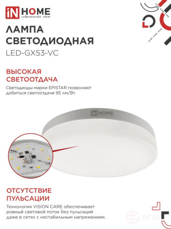Лампа светодиодная LED-GX53-VC 4PACK 12Вт 230В 6500К 1140Лм (4шт./упак.) IN HOME