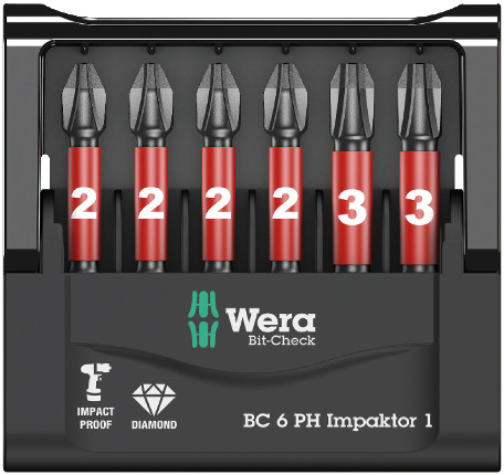 Bit-Check 6 PH Impaktor 1 set of percussion bits with bit holder, 6 items