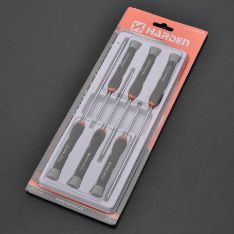 A set of screwdrivers for precise CRV work, 2-component handle, 6 pcs., in the formation. pencil case// HARDEN