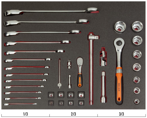 Fit&Go Набор торцевых головок 1/4" и комбинированных трещеточных ключей в ложементе, 38 предметов