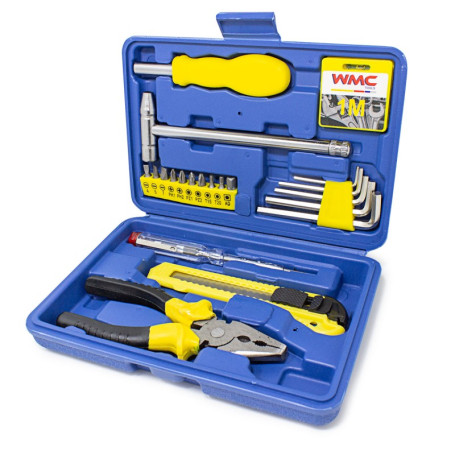 A set of 21 tools (pliers,knife,tape measure,screwdriver indicator,bits,hexagons)