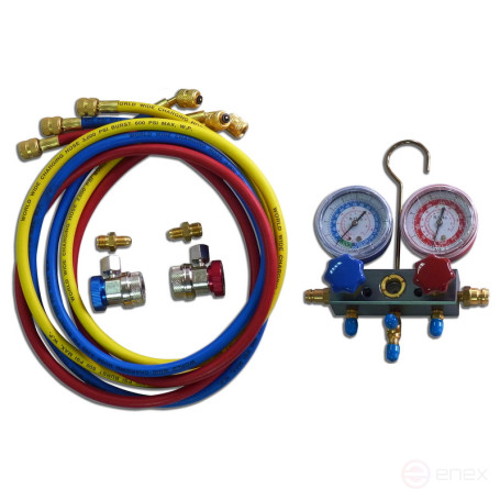 Pressure gauge collector for freon, with quick-release adapters MASTAK 105-20001