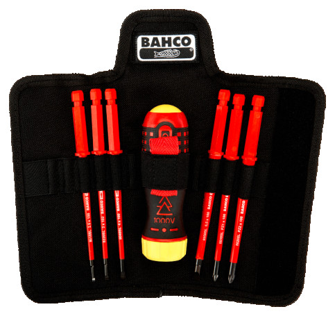 Insulated ratchet screwdriver with a set of replaceable rods with slotted and Pozidriv tips - 6 pcs.