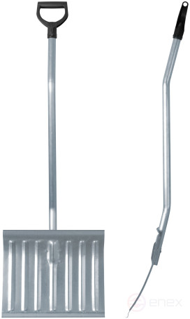 Sidewalk steel snow shovel, curved aluminum handle 428x375x1300 mm
