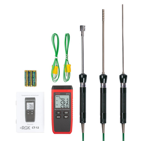 RGK CT-12 + temp probe. TR-10A + surface air. probe TR-10S + immersion. probe temp. TR-10W with verification