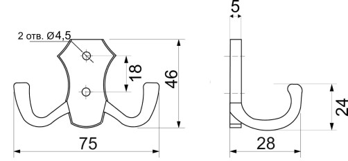 Крючок меб. двухрожковый мет. WP89 хром AKS