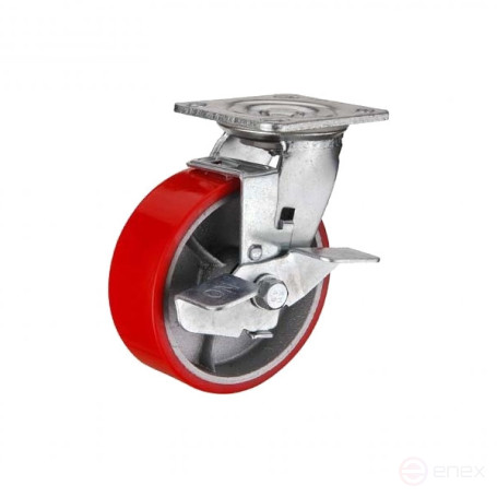 Heavy-duty polyurethane swivel wheel with brake SCPB 63 150 mm