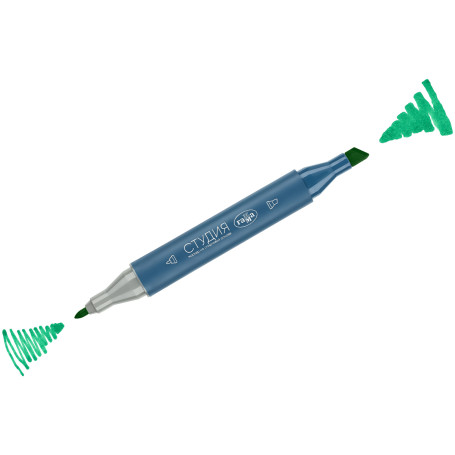 Double-sided marker for sketching Gamma "Studio", blue-green, triangular body, bullet-shaped /wedge-shaped. tips
