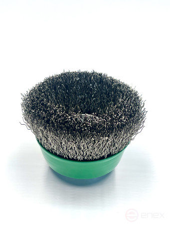 Corrugated cup brush, D125 mm, M14 fit, stainless steel corrugated wire ROF 0.35 mm