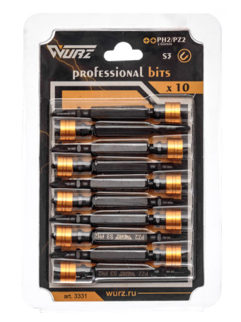 Бита двусторонняя с магнитным держателем PH2/PZ2 х 65мм 10шт.