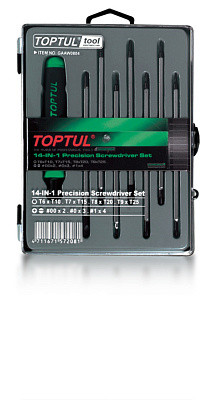 A set of screwdrivers for precision work 14in1 (TORX, PH, SL), 8 items in a TOPTUL case