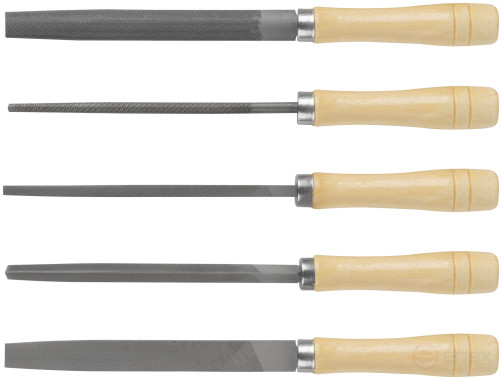 Напильники, набор 5 шт., деревянная ручка 150 мм