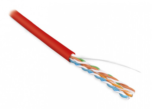 UUTP4-C5E-S24-IN-LSZH-RD-100 (100 m) Twisted pair cable, no screen. U/UTP, category 5e, 4 pairs (24 AWG), single core (solid), LSZH, ng(A)-HF, -20°C – +75°C, red - warranty: 15 years component, 25 years system