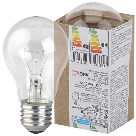 B230-60-6 ERA A50 60W E27 / E27 230V bulb transparent in corrugation