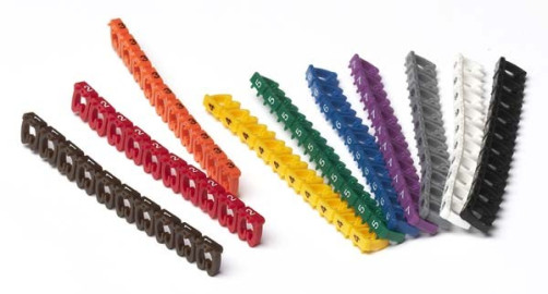 MA-67-R Markers (clips) on the cable, snap-on D 6-7mm, "0"-"9", 10 colors (100 pcs.)