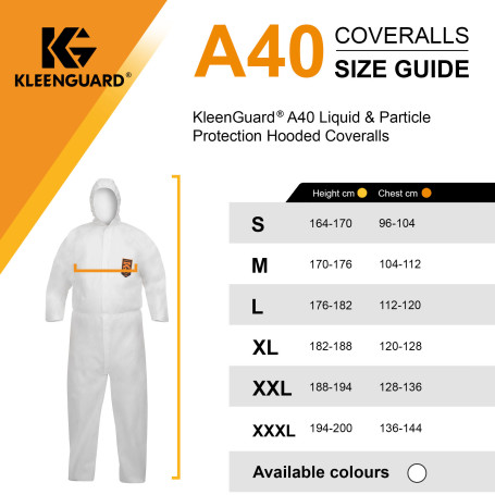 KleenGuard® A40 Breathable Jumpsuit for protection against splashes of liquids and solid particles - Hooded / White /XXXL (25 overalls)
