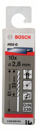 Metal drills HSS-G, DIN 338 2.8 x 33 x 61 mm