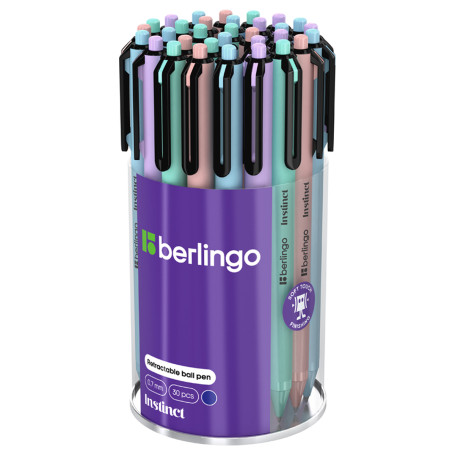 Ручка шариковая автоматическая Berlingo "Instinct" синяя, 0,7 мм, корпус ассорти