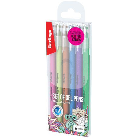 Berlingo "Brilliant Glitter" gel pen set 6 pcs., 06 colors, 1.0 mm, assorted case
