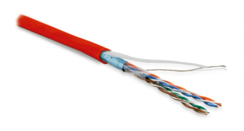 FUTP4-C5E-P26-IN-LSZH-RD-100 (100 m) Twisted pair cable, shielded F/UTP, category 5e, 4 pairs (26 AWG), stranded (patch), foil shield, LSZH, ng(A)-HF, -20°C – +75°C, red