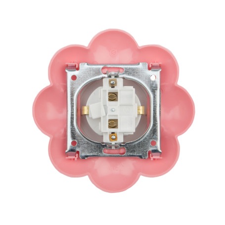 Single socket KRANZ HAPPY Flower concealed installation, with grounding and protective curtains, white/pink