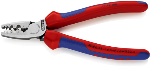Press pliers for crimping contact sleeves, number of sockets: 9, 0.25 - 16.0 mm2 (AWG 23 - 5), L-180 mm, 2-k handles