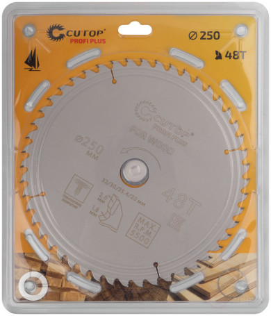 Диск пильный по дереву с тефлоновым покрытием 48Т, CUTOP Profi plus, 250 х 1,8/2,6 х 32/30/25,4/20 мм