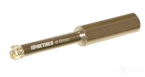 Коронка алмазная ПРАКТИКА "Профи" по керамограниту/керамике 6х65мм (1шт) блистер (917-507)