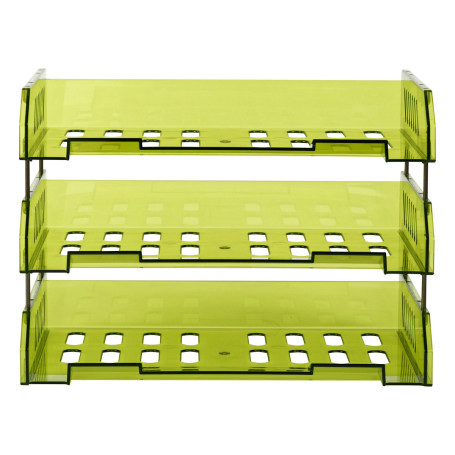 Лоток для бумаг горизонтальный СТАММ "Сити", набор 3шт., на мет. стержнях, широкая загрузка, зеленый лайм