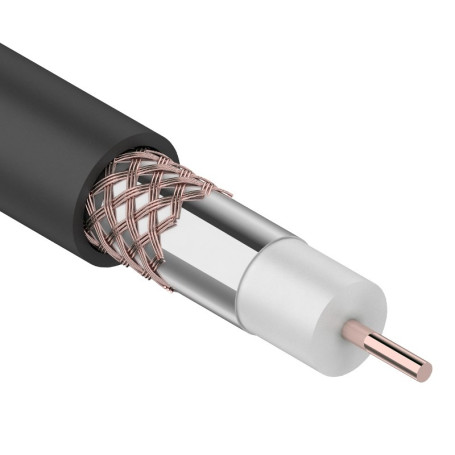 Coaxial cable REXANT RG-6U+Cu, 75 Ohm, Cu/Al/Cu, 64%, bay 305 m, black OUTDOOR