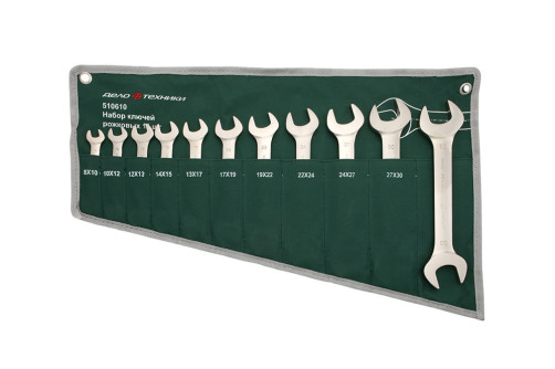 510610 Set of horn keys -11 pcs. (8×10; 10×12; 12×13; 14×15; 13×17; 17×19;19×22; 22×24; 24×27; 27×30; 30× 32mm) tetron tablet