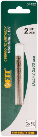 Metal drills HSS with the addition of cobalt 5% of the Pros in blister 3.2 mm ( 2 PCs.)