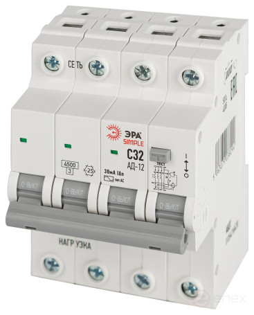4.5kA ERA SIMPLE differential current circuit breaker D12E4C32AC30 AD-12 electronic 3P+N C32 30mA type AC