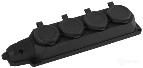 ERA K-4e-B-IP44 rubber pad with earthing 4 sockets 16A IP44 black