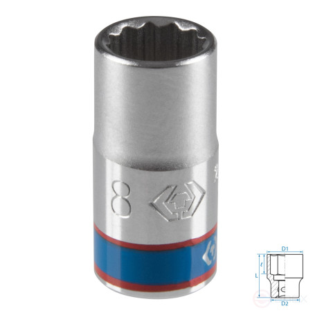 Головка торцевая стандартная двенадцатигранная 1/4", 8 мм KING TONY 233008M