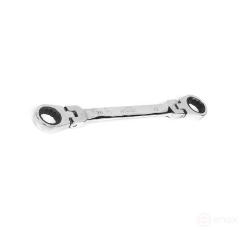 Ключ накидной двусторонний 20х22 мм трещоточный шарнирный хром HORTZ