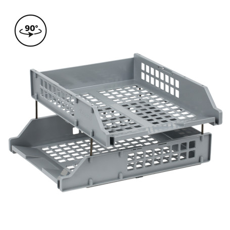 Лоток для бумаг горизонтальный СТАММ "Strong", набор 2шт., на метал. стержнях, серый