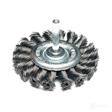 Щетка дисковая жгутовая, Д75*12 мм, хвостовик 6 мм, 18 жгутов, стальная гофрированная проволока STH 0,50 мм