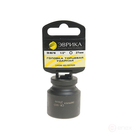 Головка торцевая 27мм 1/2" 6-гранная ударная L=40мм (с держателем) ЭВРИКА ER-95718H 1/108
