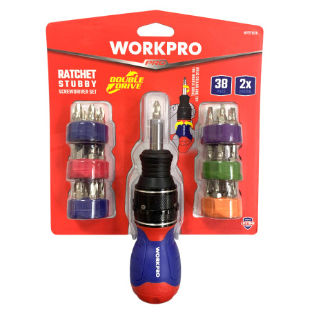 2X DRIVE 38-in-1 Short Screwdriver with Ratchet WP221050 WORKPRO