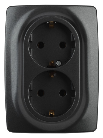 Розетка ЭРА Серия 12 12-2108-05 2X2P+E Schuko со шторками 16A-250В IP20 антрацит