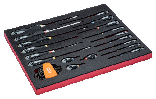 Fit&Go Set of slotted screwdrivers /Phillips/Pozidriv/hexagons in a bed, 27 pcs