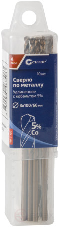Сверло по металлу удлиненное CUTOP Profi с кобальтом 5%, 3 х 100 мм (10 шт.)
