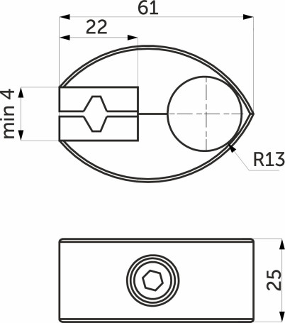 Соединитель стекло/плита к трубе d25 (550) одинарный (с вкладышами), хром AKS