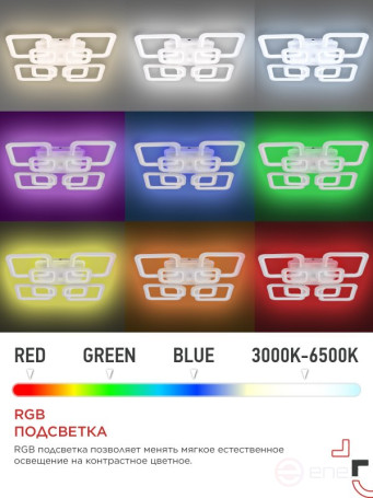 Светильник светодиодный ELEGANT ARIS-125RGB-SMART-WH 125Вт 230В 3000-6500K 8800Лм 585х585х115мм пульт ДУ белый IN HOME