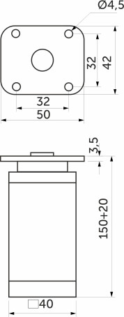 Опора меб. алюм. DAКP-27 h150 с регул. мат.хром AKS