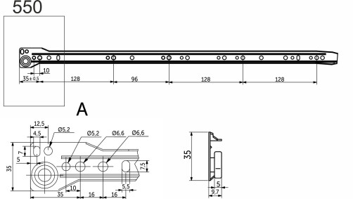 Направляющая роликовая L-550 0,9мм AKS белая