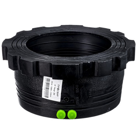 The sleeve for the flange is electro-welded, 200 mm PE 100 SDR 11 weld